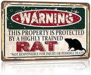 RCXsigns Vintage Rat Metal Sign， Warning this property is protected bY a highly trained Rat Sign Funny Tin Signs 12x8 Inch