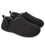 Snug Leaves Men's Wool Felt Slippers Comfy Warm Winter Memory Foam Slip-on Indoor House Shoes with Elastic Gores Dark Gray,9-10 US