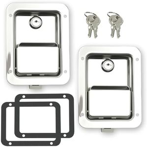 2 Pack Stainless Steel Toolbox Latch Locks with Keys – 5.5" x 4.25" Flush Mount Paddle Handle for Truck Tool Box, RV Door Lock Replacement, Weatherproof T-Handle Lock for Trailer, Camper, UTV (Silver)