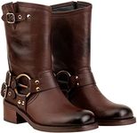 LUMUTA Women's Mid Calf Riding Boots Black Comfortable Round Toe Riding Causal Boots, Brown, 6 Wide