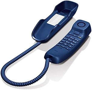Gigaset DA210 - Teléfono con cable elástico - Espacio para 10 entradas de marcación rápida - Rellamada - Compatible con audífonos - Melodía y volumen del timbre ajustables - Color Azul