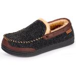 LongBay Men’s Moccasin Slippers Memory Foam Warm House Shoes Indoor Outdoor Rubber Sole（8UK,Black