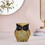 amazon basics Modern Classy Happy Owl Resin Art Figure Showpiece (Pack of 1, Black and Golden)