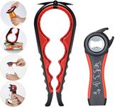 Easy Jar Bottle Opener Kit, 5in1 and 4in1 Multi Function Jar Openers, Simple to Use for Children, Elderly and Arthritis Sufferers,Silicone Hand Gripper Aid (Red-Black)