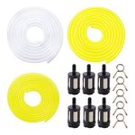 VooGenzek 9 PCS Petrol Fuel Line Hose Tube, 1.5m Yellow Transparent Tubing Oil Hose (2 x 3.5mm, 2.5 x 5mm, 3 x 5.5mm) + 6 PCS Filter Element, for Brush Cutter, Trimmer, Lawnmower, PVC Hose, Oil Hose