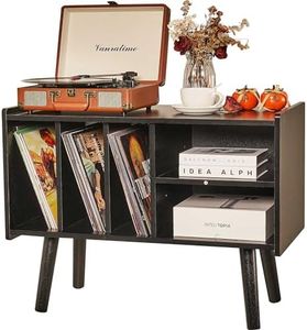 Record Player Stand with Vinyl Storage Holds Up to 300lb, Large Record Player Table Cabinet for Album Storage with Holder Vinyl Display Shelf, Wood Turntable Stand for Bedroom Living Room (Black)