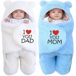 First Kick New Born Combo Pack of Security Baby Blanket Hooded Embroided Wearable Wrapper Baby Sleeping Bag(0-6 Months, L 27 x B 13 Inches) Pack of 2 Pcs