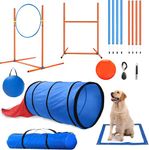 Kvittra Agility Training Set for Dogs - Affordable Training Kit Dog Jump Training Obstacle Course Starter Kit Pet Outdoor Games with Tunnel, Dog Flying Disc, Weave Poles, Jump Ring, Carrying Bag