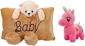 Richy Toys Baby Teddy Bear Pillow Stuffed Soft Plush Soft Toy (Brown) & Babique Unicorn Teddy Bear Plush Soft Toy Cute Kids Birthday Animal Baby Boys/Girls (25 cm, Pink)