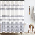 TOPICK Fabric Striped Shower Curtain White and Navy Shower Curtain Mould Proof Resistant for Bathroom Modern Nautical Waterproof in Bath 177x182 cm Long Shower Curtain with Hooks for Stall Hotel