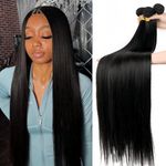 Human Hair Bundles Straight Bundles Human Hair 24 26 28 Inch 100% Unprocessed Brazilian Virgin Weave 3 Bundles Double Weft Raw Remy Hair Bundles Human Hair Extensions Natural Color