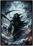 Katomula 100 PCS MTG Card Sleeves with 100 PCS Perfect Fit Sleeves, Art Matte Card Sleeves with Inner Sleeves - Fit Standard Size Cards - Grim Reaper