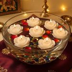 Shraddha Creation Floating Rose Candles, White Colour Wax Candle with Coconut Vanilla Fragrance | Designer Scented Candles for Diwali Gifting and Party Decorations (Set of 8), 7 x 3 Cm
