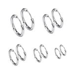 KOMUNJ 5 Pairs Set Stainless Steel Huggie Hinged Hoop Earrings for Men Women, Earrings Men Women Earrings Hoops, Hoop Earrings Set for 8/10/12/14/16mm, Silver