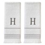 SKL Home Casual Monogram Hand Towel Set, H, 16x26, White 2 Pack