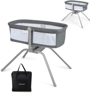 COSTWAY Berceau Bébé Pliable avec Matelas Moelleux de 2,5 cm, Lit de Voyage avec Inclinaison Réglable, Mode Berçant & Stationnaire, Maille Respirante, Sac de Transport, Charge 9 KG, 0-6 Mois