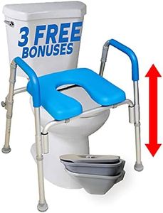 Ultimate Raised Toilet Seat with Handles, Bedside Commode, Padded, Armrests, Adjustable Height, Premium Elevated Toilet Seat for Elderly Bathroom Safety with Arms, Standard and Elongated Toilets, Blue