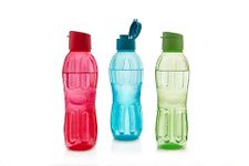 Signoraware Fliptop 500ml Bpa Free Water Bottles Set of 3, Food Grade, Freezer Safe, Ideal for Office Gym School College Travel Hiking Camping, Plastic Bottle (0.5 litres, set 3, Assorted)