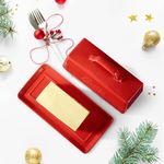 Bruntmor Ceramic Butter Dish With Lid. Butter Holder/ Tray/ Storage With Lid And Handle. Porcelain Butter Keeper For Countertop. Christmas Butter Dish With Cover In Red Color.