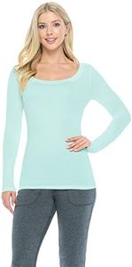 Natural Uniforms Women's Long Sleeve Extra Wide Scoop-Neck T-Shirt Under Scrub, Aqua, Small