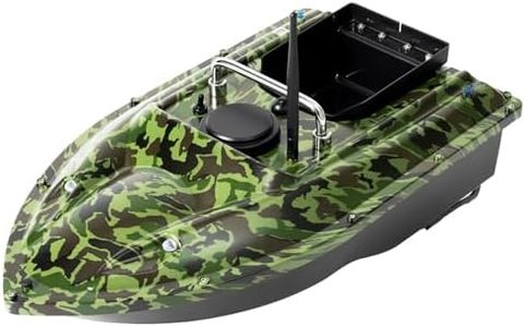 AOOUNGM 500M Bateau Amorceur Télécommandé, Bateau d'appât sans Fil Pêche 1,5KG Capacité, Auto Cruise Amorceur avec LED pour Pêche Nocturne en Rivière/Lac (Camouflage)