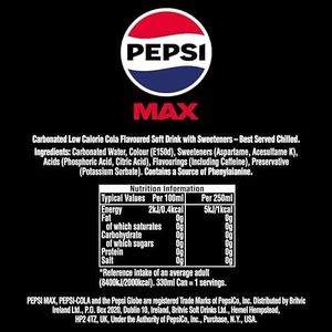 Pepsi Max No Sugar Soft Drink, 24 x 330ml Cans