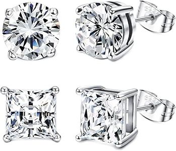 MILACOLATO 2 Pares de Pendientes de Tuerca de Plata de ley Para Mujeres y Hombres Pendientes Chapados en Oro Blanco de 18 Quilates Circonita Cúbica Cuadrada Redonda Diamante Simulado Pendientes