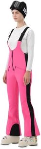 HIGH EXPERIENCE Womens Ski Bib Pants Slim Fit Soft Shell Snow Skinny Fitted Snowboard Insulated Waterproof Windproof Warm (Hot Pink, Large)