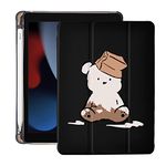 Cute Kawaii Bear for iPad Air 11 Inch Case M2 2024 (6th Generation) with Pencil Holder, Auto Sleep/Wake, Black Leather Soft TPU Back Cover