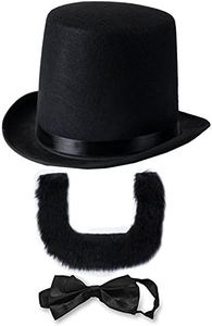 Funny Party Hats Abraham Lincoln Costume Set - Hat with Beard and Necktie- Presidents Day- Lincoln's Birthday- Patriotic Costume (3 PC Set)