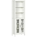 kleankin Tall Bathroom Storage Cabinet with 3 Tier Shelf, Bookcase with Glass Doors, Freestanding Linen Tower with Adjustable Shelves, Antique White