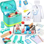 Perbabe Doctors Set for Kids -38pcs Kids Doctors Set with Realistic Stethoscope Listen Heartbeats Wooden Toys Pretend Role Play Medical Kit Ideal early for 3 4 5 6 Years Boys Girls