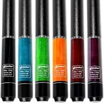 CUEBAR Pool Cues Set of 6, Pool Sticks 18 19 20 21 Oz, 2-Piece House Bar Billiard Cue Sticks with Imitation Leather Grip, 58" Pool Table Sticks for Men Women - Black Teal Green Orange Red Purple