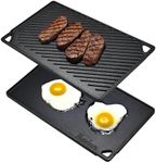 Bruntmor Reversible Grill Plate - 2-in-1 Pre-Seasoned Cast Iron Griddle Pan for Gas Stovetop - Double Sided Pan for Open Fire or Oven - 17x10-Inch Rectangular Roasting Pan - Flat Top Camping Cookware