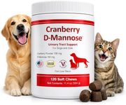 Cranberry D-Mannose Urinary Tract Support Supplement for Cats and Dogs - Cranberry Extract, D-Mannose, Vitamin C - Bladder and UTI Treatment - Made in USA - 120 Soft Chews