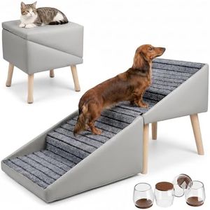 2-in-1 Foldable Dog Stairs for Small Dogs, 17.32'' H Non-Slip Dog Steps for Bed Couch Sofa, Pet Stairs with Silent Chair Leg Caps for Puppy Senior Injured Dogs