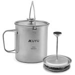 AXUYU 750ml Titanium Pot/Cup with Lid and Foldable Handle French Press Coffee Pot Camping Mug with Filter Multi-Functional Outdoor Camp Cooking Pot