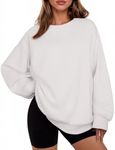 PINSPARK Crew Neck Sweatshirts Women Loose Fit Preppy Pullover Top with Thumbholes Teen Girl Preppy Clothes, White XL