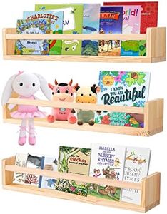 AZSKY 24 Inch Rustic Natural Wood Floating Nursery Book Shelves,Wall Book Shelves for Farmhouse,Bathroom Décor,Kitchen Spice Rack,or Book Shelf Organizer for Home Décor,a Set of 3 Same Sizes