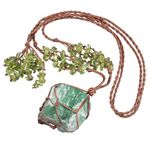 mookaitedecor Raw Green Fluorite Crystal Necklace Bohemian Necklace for Women Men, Woven Net Crystal Chips Sweater Necklace Precious Stone Boho Necklace Green Healing Crystal Necklace Jewellery Gift