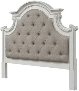 Starlight Canyon Home Antique White, Weathered Bark Upholstered Panel Headboard with Chenille Fabric, Solid Rubberwood Construction, Traditional Style