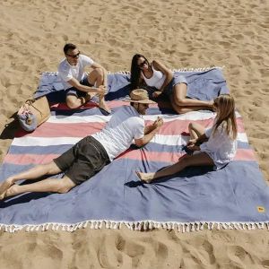 Big Blanket Co. Big Beachy Oversize Beach Blanket | Sand Resistant, Giant Beach Blanket | Huge Yet Compact and Portable Picnic Blanket | Red Stripes