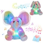 Glow Guards 12’’ Peek-A-Boo Light up Musical Electric Elephant Rainbow Plush Soft Toy Stuffed Animal Lullaby Night Light Interactive Hide and Seek Game Talking Doll Christmas Holiday Birthday Gifts for Toddler Kids