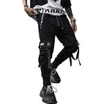 XYXIONGMAO Men's Jogger Pants Techwear Hip Hop Harem Pants Streetwear Tactical Track Pants, Black, Medium