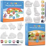 Funto Paint Your Own Unicorn and Dinosaur, 12 Figurines Arts and Crafts for Kids, Ceramics to Paint, STEAM Projects Creative Activity DIY Toys Gift for Boys & Girls Age 3 4 5 6+, with Paint & Brushes