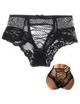 ohmydear French Knickers Lace Thongs for Women Plus Size Sexy G String Bikini Black Underwear Ladies Knickers Cute Femboy Panties Hollow Out Briefs Size 10