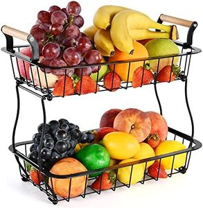 ANTOPY 2 Tier Countertop Fruit Basket for Kitchen Vegetable Fruits Basket Bowl Stand Metal Rectangle Wire Basket Storage Holder for Fruits Veggies Bread Snacks Kitchen Organizer, Black