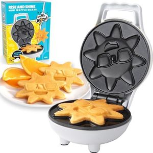 Rise & Shine Mini Sun Waffle Maker- Fathers Day Brunch Supplies Gift, Personal-Sized 4" Sunshine Smile Individual Waffle for Kids Adults- NonStick Electric Iron- Breakfast Pan Cake, Summer Morning Fun
