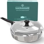 MAGNAWARE Cast Aluminum Sauté Pan with Lid - Oven Safe Deep Frying Pan with Lid, Two Side Spouts and Ergonomic Stay-Cool Handle for Comfortable Grip and Pouring