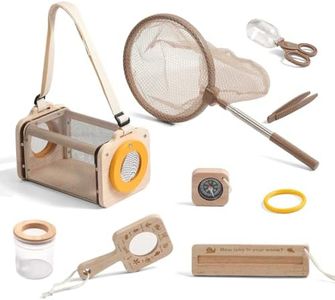 Montessori Wooden Bug Catcher Kit for Kids - 8-in-1 Outdoor Explorer Set with Habitat, Net & Magnifying Glass STEM Learning Toys for Ages 3-8 Nature Gift for Boys & Girls